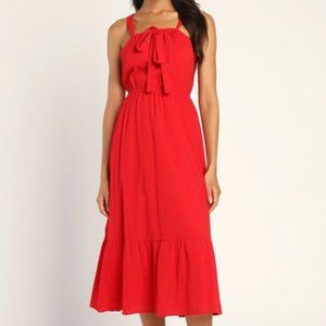 Season of Loving Red Drawstring Midi Dress